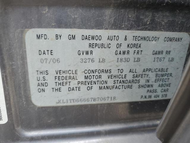 KL1TD66667B706718 - 2007 CHEVROLET AVEO BASE GRAY photo 12