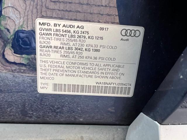 WA1BNAFY1J2054274 - 2018 AUDI Q5 PREMIUM PLUS BLUE photo 10