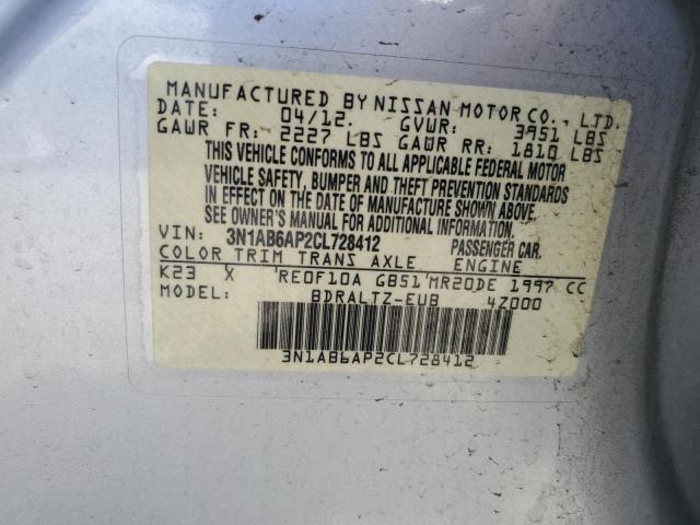 3N1AB6AP2CL728412 - 2012 NISSAN SENTRA 2.0 SILVER photo 12