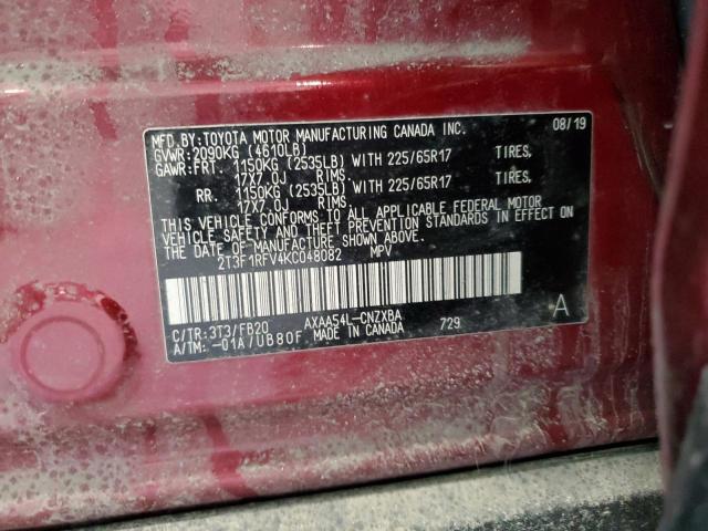 2T3F1RFV4KC048082 - 2019 TOYOTA RAV4 LE Kastanienbraun Foto 13