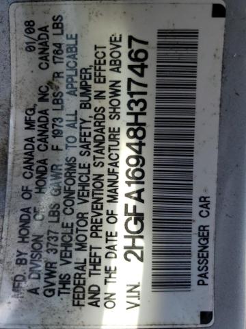 2HGFA16948H317467 - 2008 HONDA CIVIC EXL SILVER photo 12