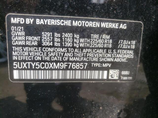 5UXTY5C0XM9F76857 - 2021 BMW X3 XDRIVE30I BLACK photo 10