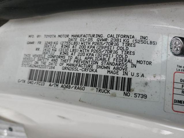 5TETU62N45Z037184 - 2005 TOYOTA TACOMA PRERUNNER ACCESS CAB WHITE photo 12