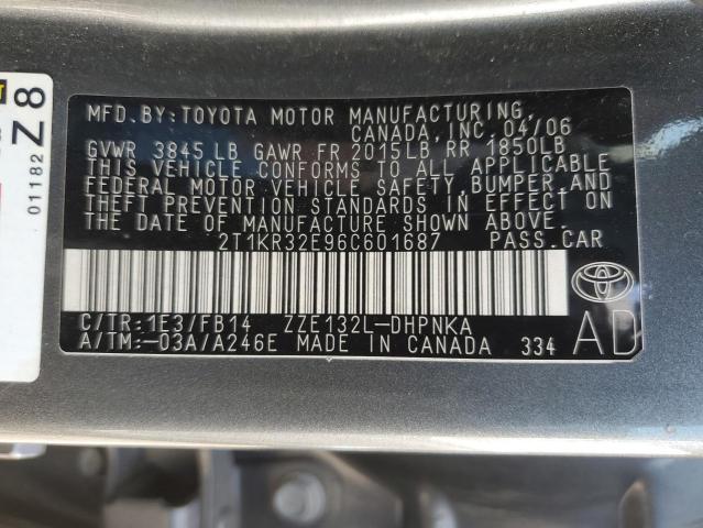 2T1KR32E96C601687 - 2006 TOYOTA COROLLA MA XR GRAY photo 12