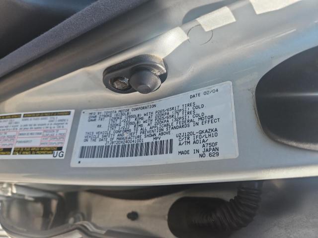 JTJBT20X240041001 - 2004 LEXUS GX 470 SILVER photo 10