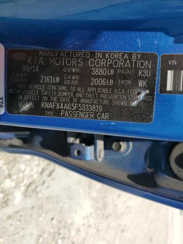 KNAFX4A65F5333819 - 2015 KIA FORTE LX BLUE photo 12