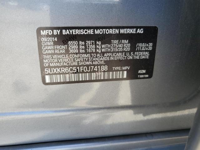 5UXKR6C51F0J74188 - 2015 BMW X5 XDRIVE50I GRAY photo 13