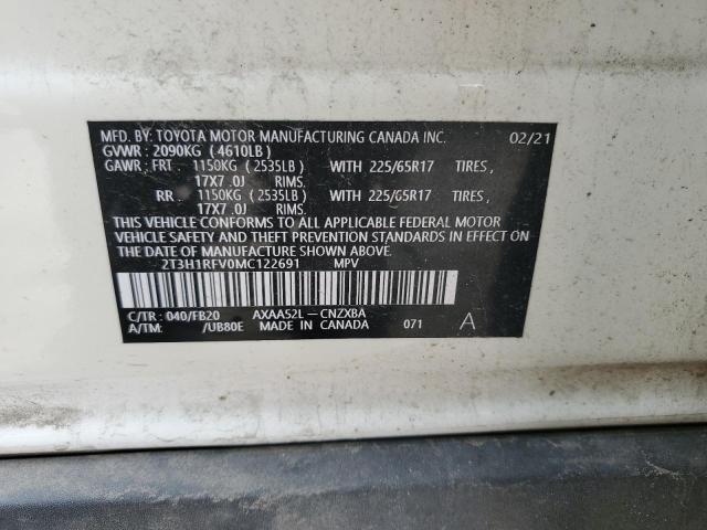 2T3H1RFV0MC122691 - 2021 TOYOTA RAV4 LE WHITE photo 13