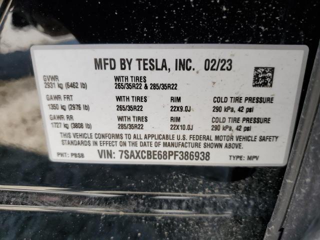 7SAXCBE68PF386938 - 2023 TESLA MODEL X BLACK photo 13