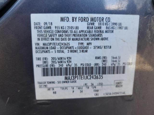 MAJ3P1TE1JC243635 - 2018 FORD ECOSPORT SE ნაცრისფერი ფოტო 14