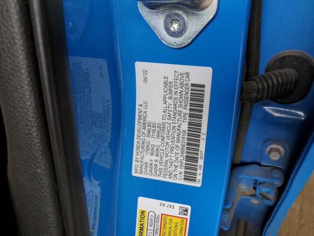 19XFL2H88NE018168 - 2022 HONDA CIVIC SPORT 蓝色 照片 12
