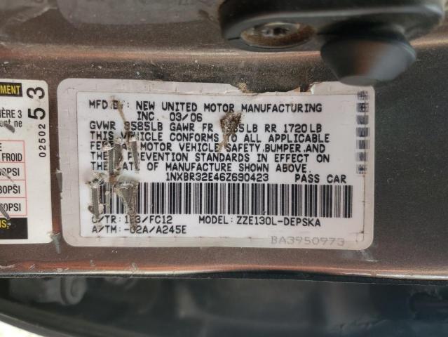 1NXBR32E46Z690423 - 2006 TOYOTA COROLLA CE GRAY photo 12