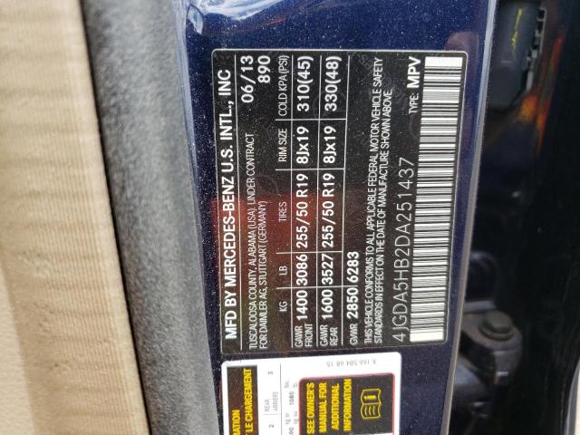 4JGDA5HB2DA251437 - 2013 MERCEDES-BENZ ML 350 4MATIC BLACK photo 14