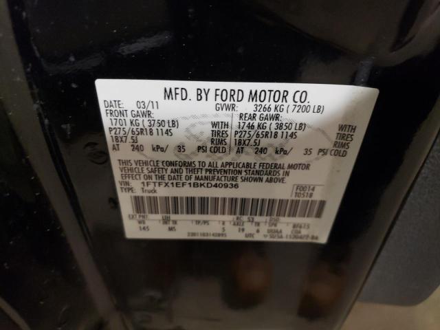 1FTFX1EF1BKD40936 - 2011 FORD F150 SUPER CAB BLACK photo 12