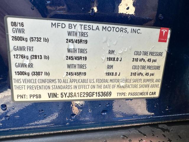 5YJSA1E29GF153669 - 2016 TESLA MODEL S Niebieski zdjęcie 10