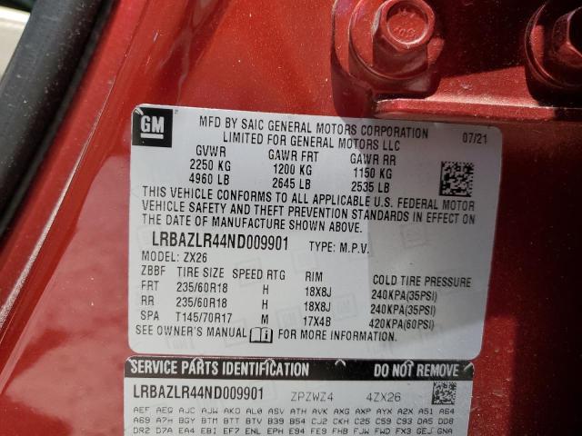 LRBAZLR44ND009901 - 2022 BUICK ENVISION PREFERRED წითელი ფოტო 13