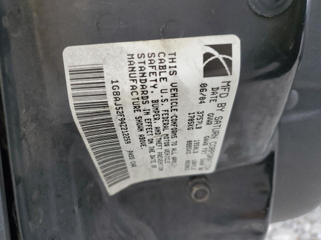1G8AJ52F94Z212259 - 2004 SATURN ION LEVEL 2 BLACK photo 12