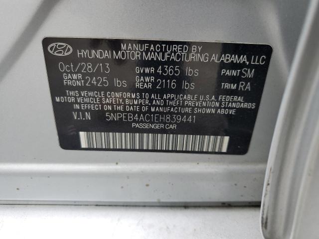 5NPEB4AC1EH839441 - 2014 HYUNDAI SONATA GLS SILVER photo 12