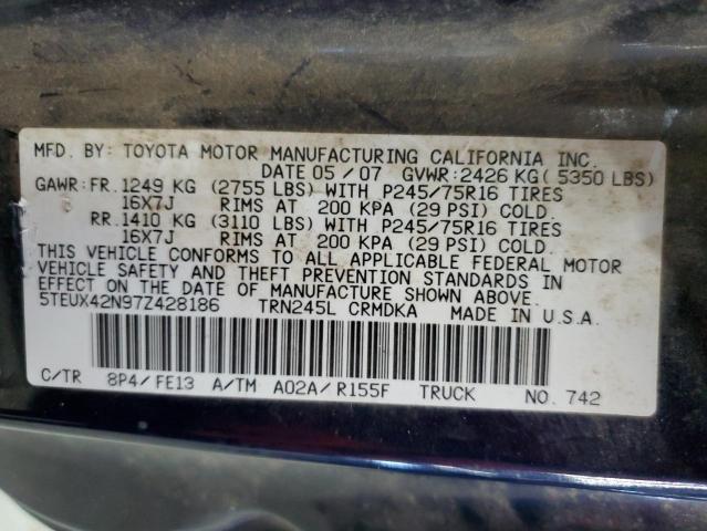 5TEUX42N97Z428186 - 2007 TOYOTA TACOMA ACCESS CAB Mavi foto 12