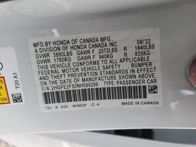 2HGFE2F50NH599299 - 2022 HONDA CIVIC SPORT 白色 照片 13