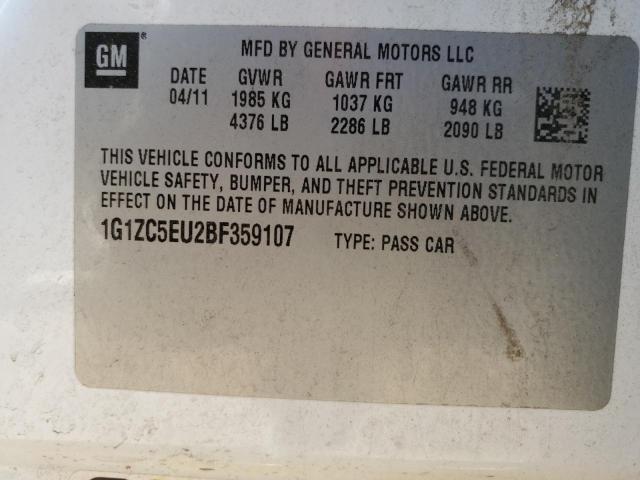 1G1ZC5EU2BF359107 - 2011 CHEVROLET MALIBU 1LT WHITE photo 12