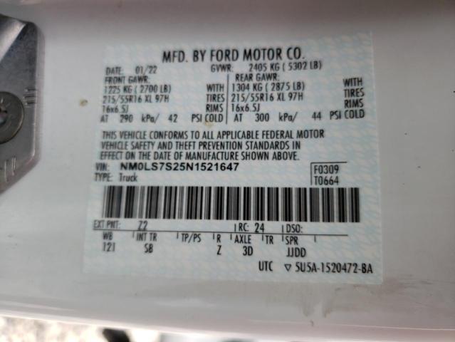 NM0LS7S25N1521647 - 2022 FORD TRANSIT CO XL WHITE photo 14