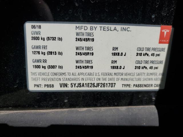 5YJSA1E26JF261707 - 2018 TESLA MODEL S BLACK photo 12