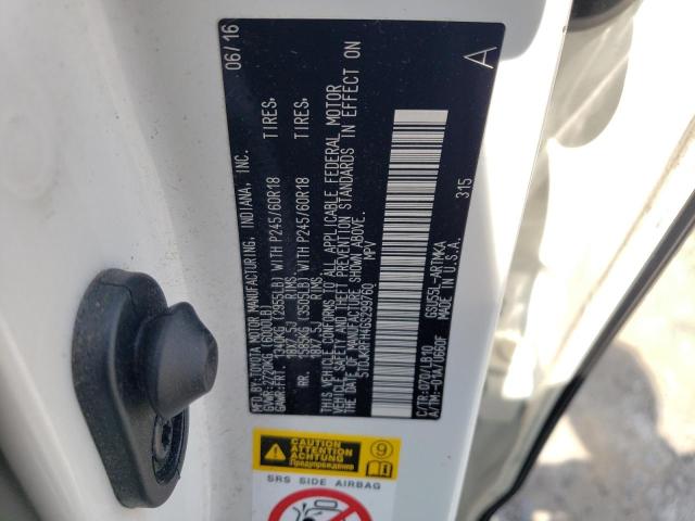 5TDJKRFH4GS299760 - 2016 TOYOTA HIGHLANDER XLE WHITE photo 12