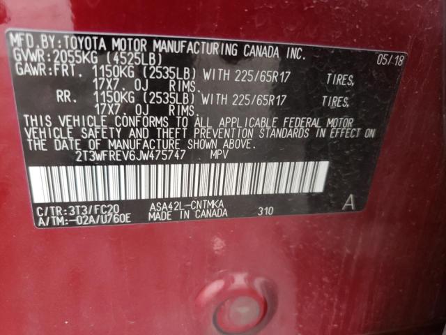 2T3WFREV6JW475747 - 2018 TOYOTA RAV4 ADVENTURE RED photo 12