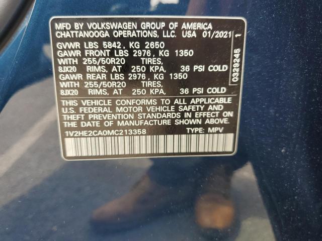 1V2HE2CA0MC213358 - 2021 VOLKSWAGEN ATLAS CROS SE Синий фото 13