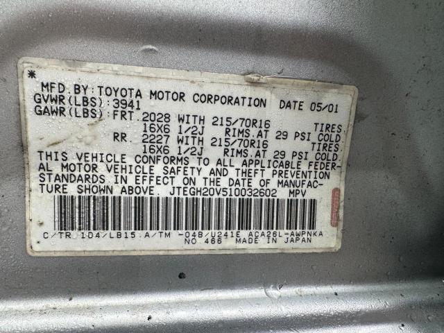 JTEGH20V510032602 - 2001 TOYOTA RAV4 SILVER photo 10