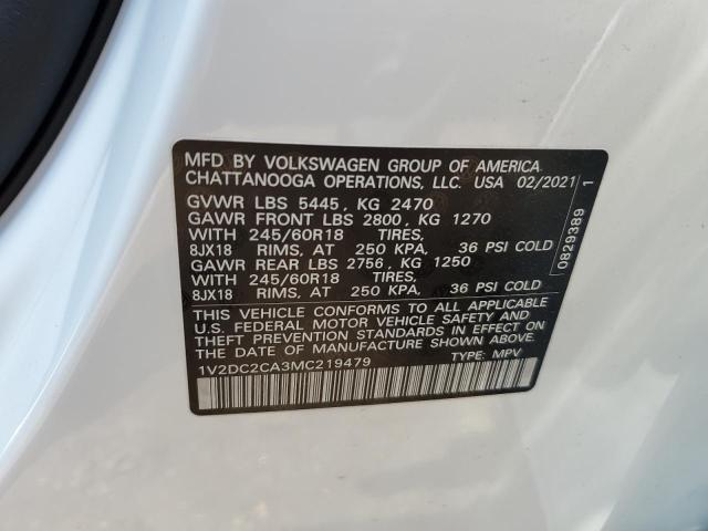 1V2DC2CA3MC219479 - 2021 VOLKSWAGEN ATLAS CROS SE WHITE photo 13