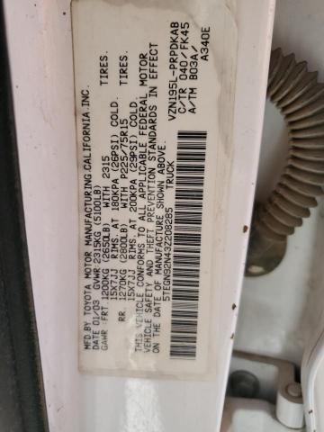 5TEGN92N43Z208285 - 2003 TOYOTA TACOMA DOUBLE CAB PRERUNNER WHITE photo 12