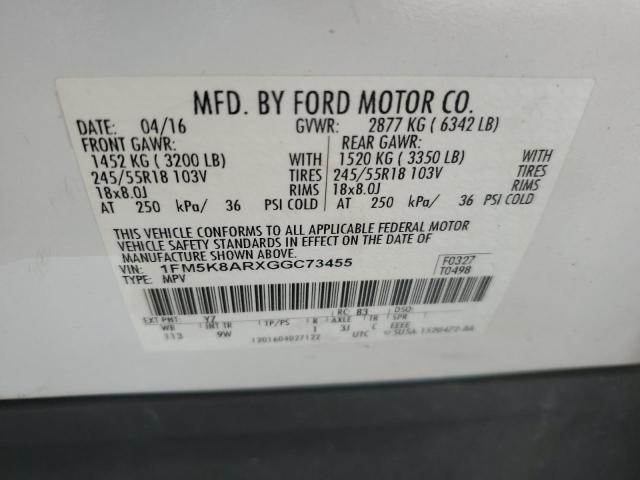 1FM5K8ARXGGC73455 - 2016 FORD EXPLORER POLICE INTERCEPTOR თეთრი ფოტო 13