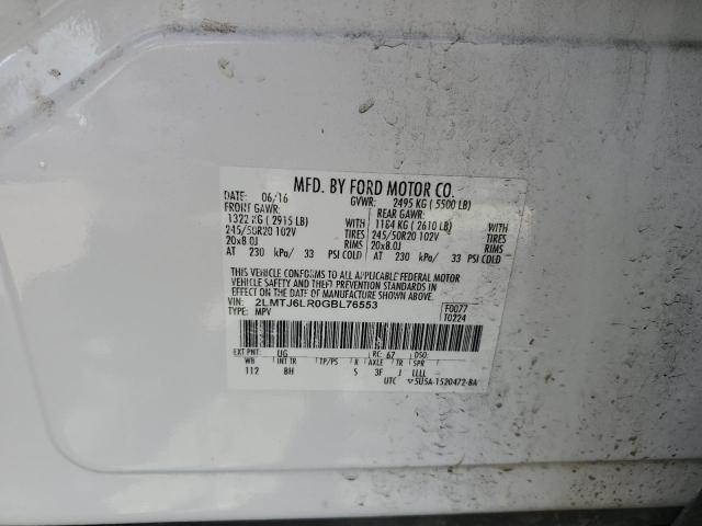 2LMTJ6LR0GBL76553 - 2016 LINCOLN MKX RESERVE 白色 照片 12