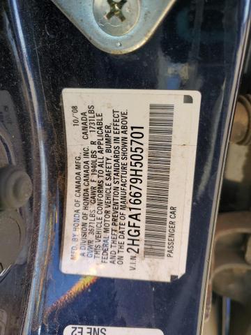 2HGFA16679H505701 - 2009 HONDA CIVIC LX-S Mavi foto 13