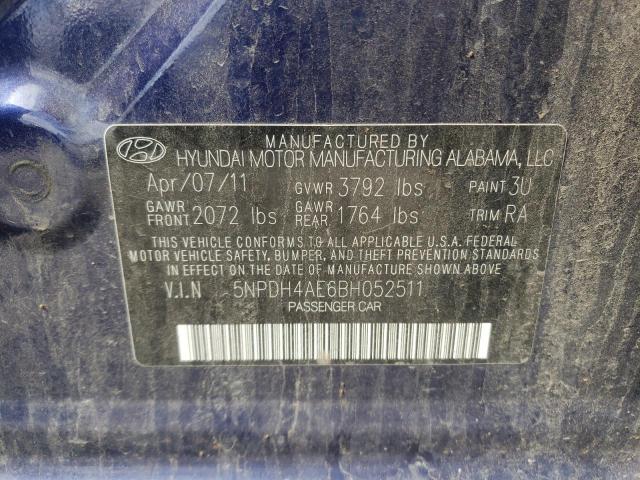 5NPDH4AE6BH052511 - 2011 HYUNDAI ELANTRA GLS BLUE photo 12