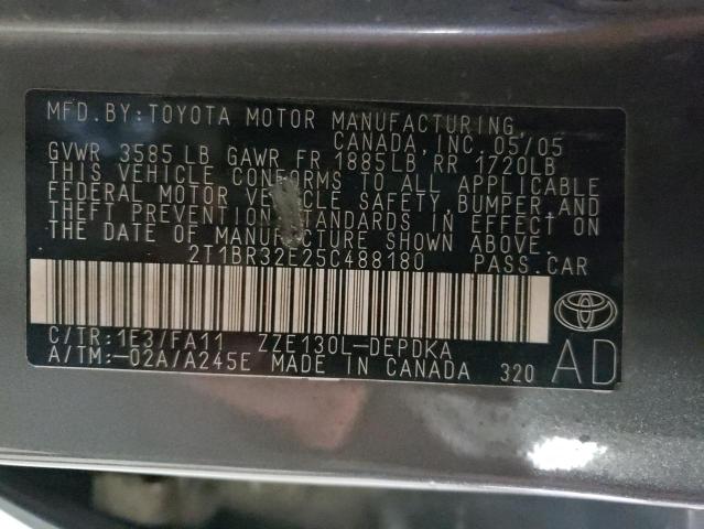 2T1BR32E25C488180 - 2005 TOYOTA COROLLA CE GRAY photo 12