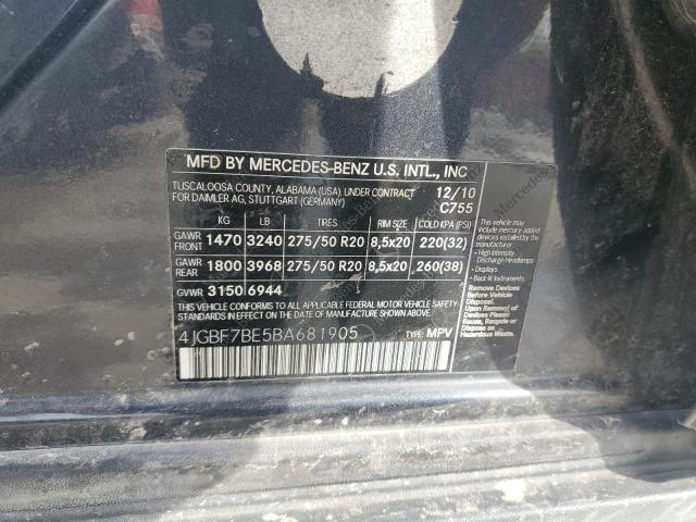 4JGBF7BE5BA681905 - 2011 MERCEDES-BENZ GL 450 4MATIC GRAY photo 13