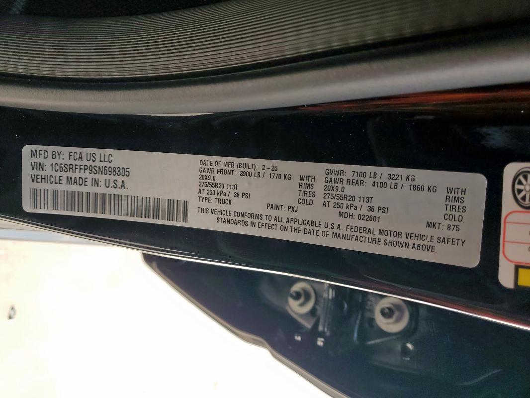 1C6SRFFP9SN698305 - 2025 RAM 1500 BIG HORN/LONE STAR BLACK photo 12