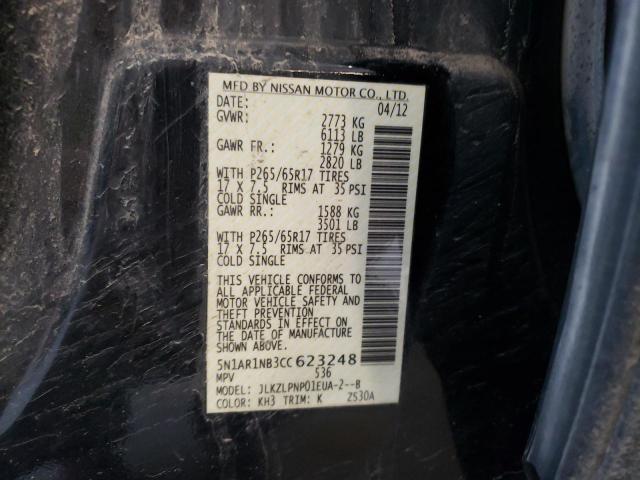 5N1AR1NB3CC623248 - 2012 NISSAN PATHFINDER S BLACK photo 13