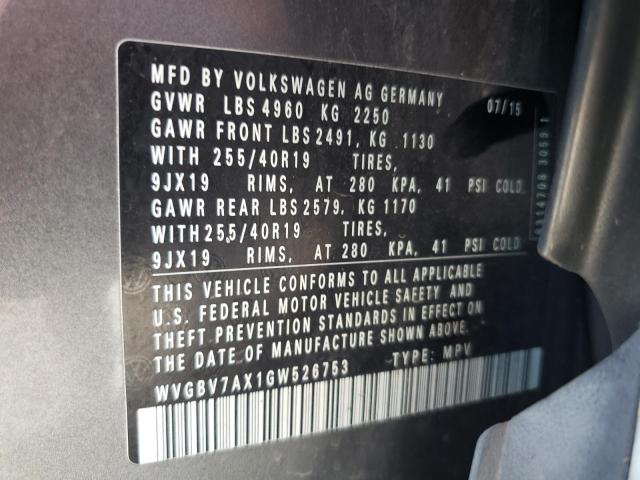 WVGBV7AX1GW526753 - 2016 VOLKSWAGEN TIGUAN S GRAY photo 12