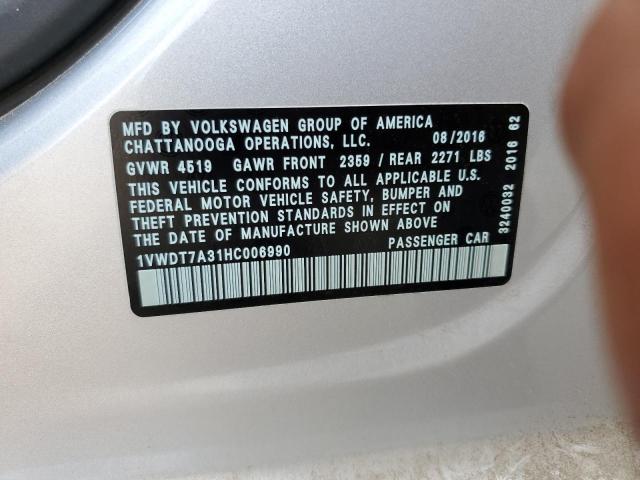 1VWDT7A31HC006990 - 2017 VOLKSWAGEN PASSAT R-LINE Silber Foto 12