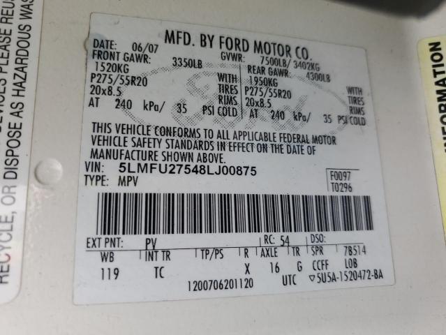 5LMFU27548LJ00875 - 2008 LINCOLN NAVIGATOR WHITE photo 13