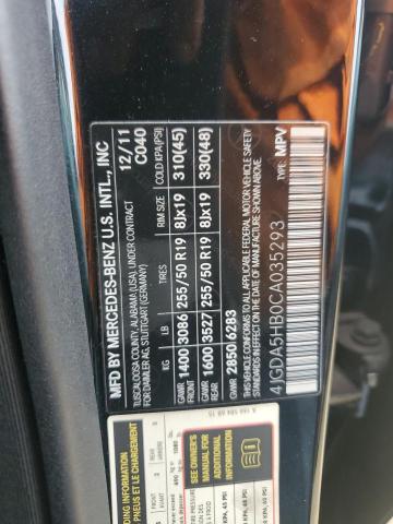 4JGDA5HB0CA035293 - 2012 MERCEDES-BENZ ML 350 4MATIC BLACK photo 13