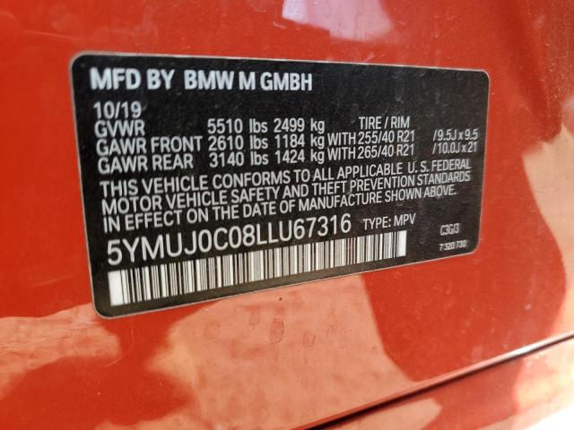 5YMUJ0C08LLU67316 - 2020 BMW X4 M COMPETITION RED photo 13