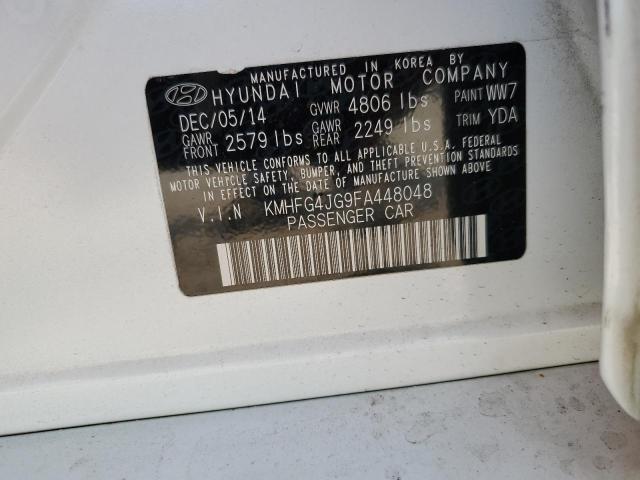 KMHFG4JG9FA448048 - 2015 HYUNDAI AZERA WHITE photo 13