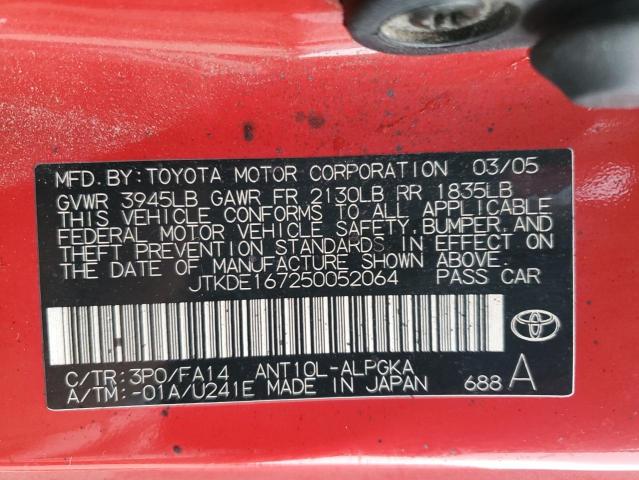 JTKDE167250052064 - 2005 TOYOTA SCION TC Qırmızı foto 12