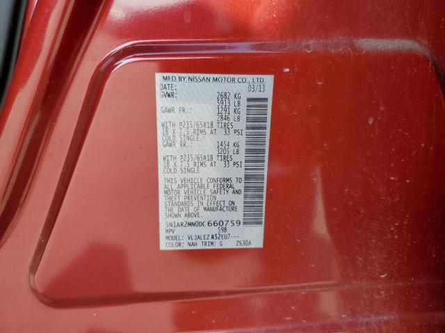 5N1AR2MN0DC660759 - 2013 NISSAN PATHFINDER S RED photo 12