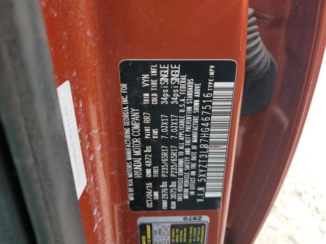 5XYZT3LB7HG467516 - 2017 HYUNDAI SANTA FE S ORANGE photo 12